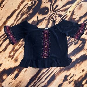beachlunchlounge Black Top with Pink‎ and Orange Embroidery